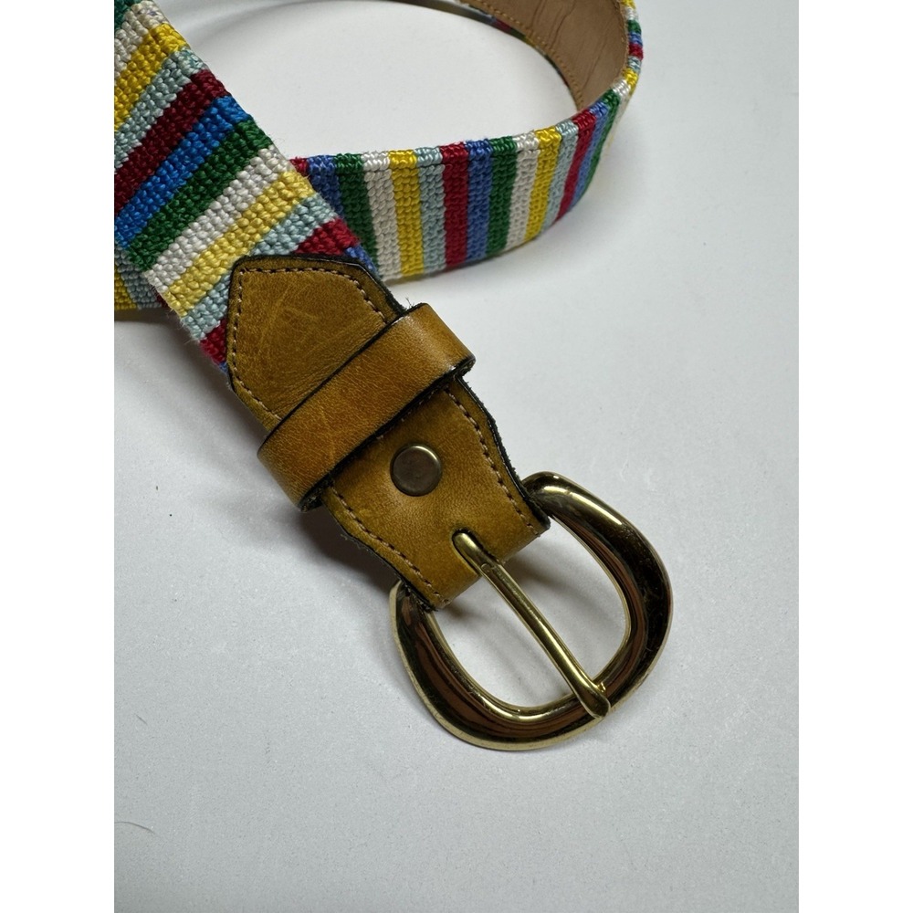 Vintage Woven Tapestry Striped Southwestern Belt‎ Brass Buckle Size S Bohemian